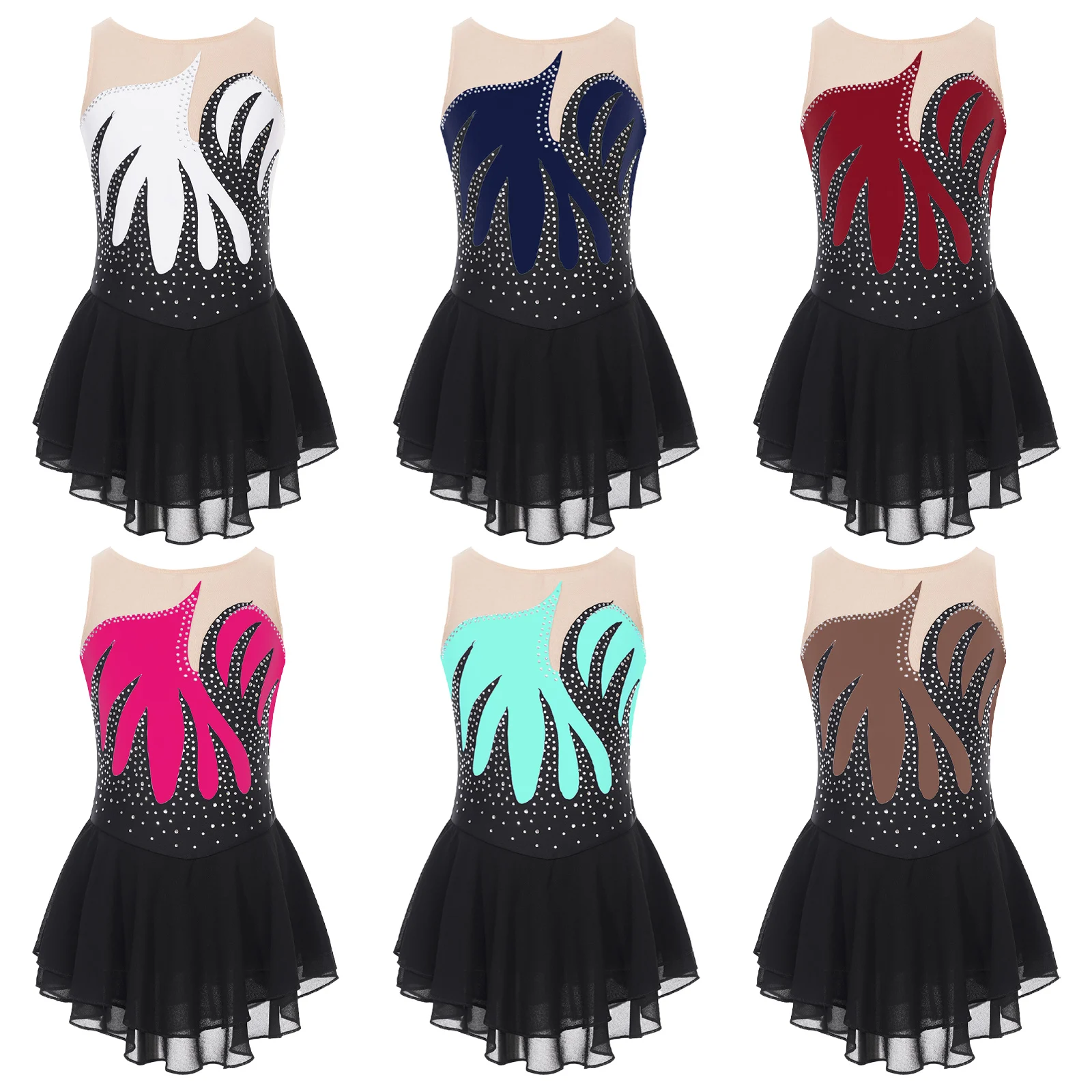 Kids Girls Lyrical Dance Dress Sleeveless Figure Ice Skating Gymnastics Leotards Bodysuit Ballet Skater Party Stage Performance