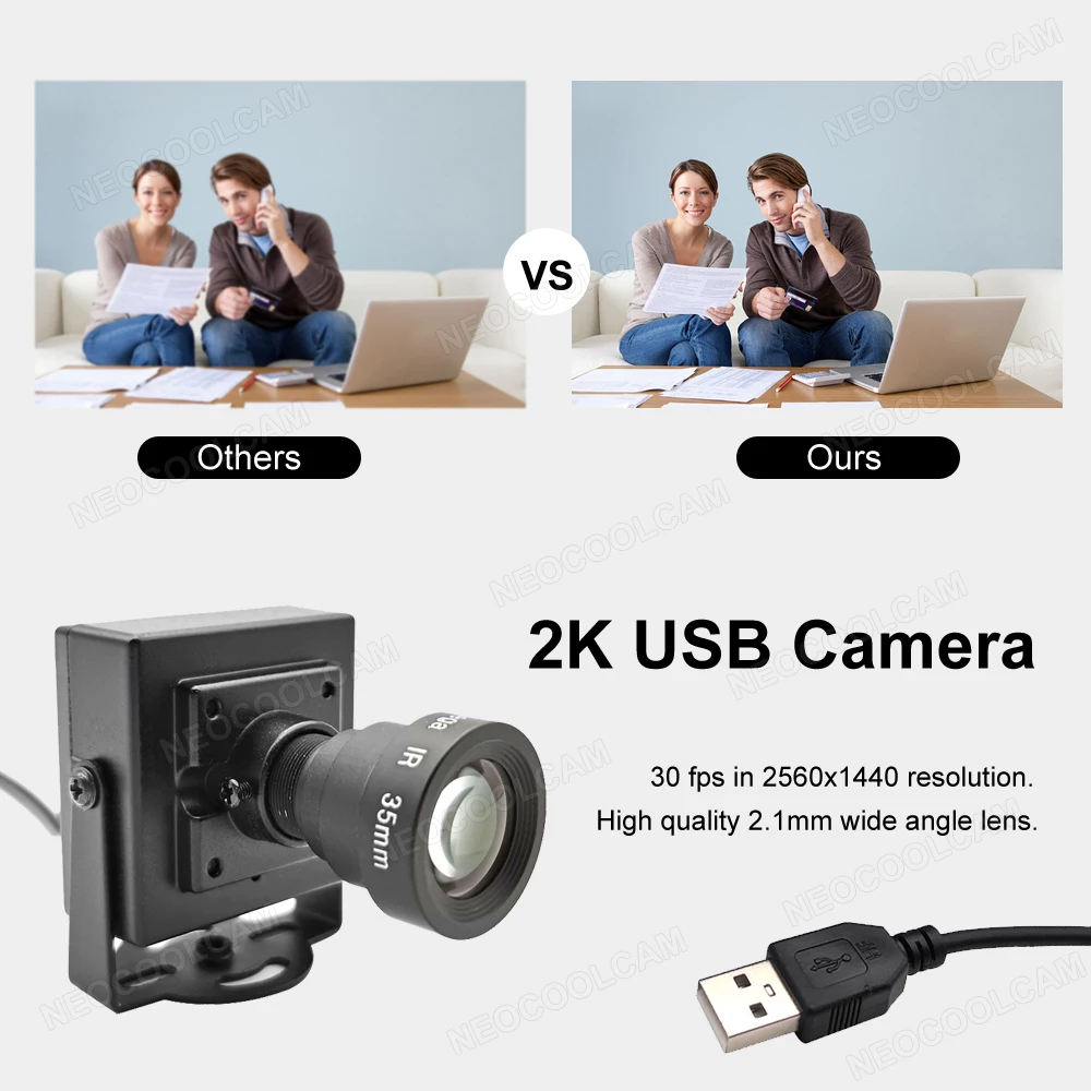 NEOCoolcam-Mini Metal USB Webcam, 5MP, 25mm, 35mm, Distância Focal Longa, 30fps, 2K, UVC, OTG, Câmera de Vídeo PC, Plug and Play
