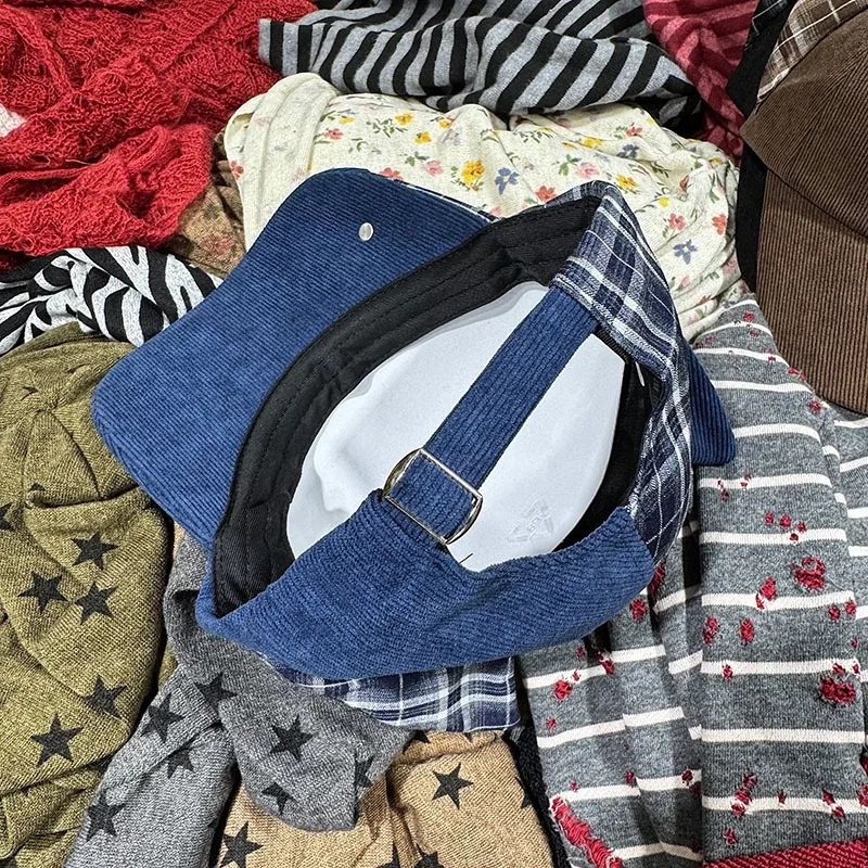 Koreanische karierte Cord-Baseballkappe mit Katzenohren, Herbst- und Wintermode, Y2K-Sonnenschutz, warme Sportmütze, Gorros für Damen – Detail 6