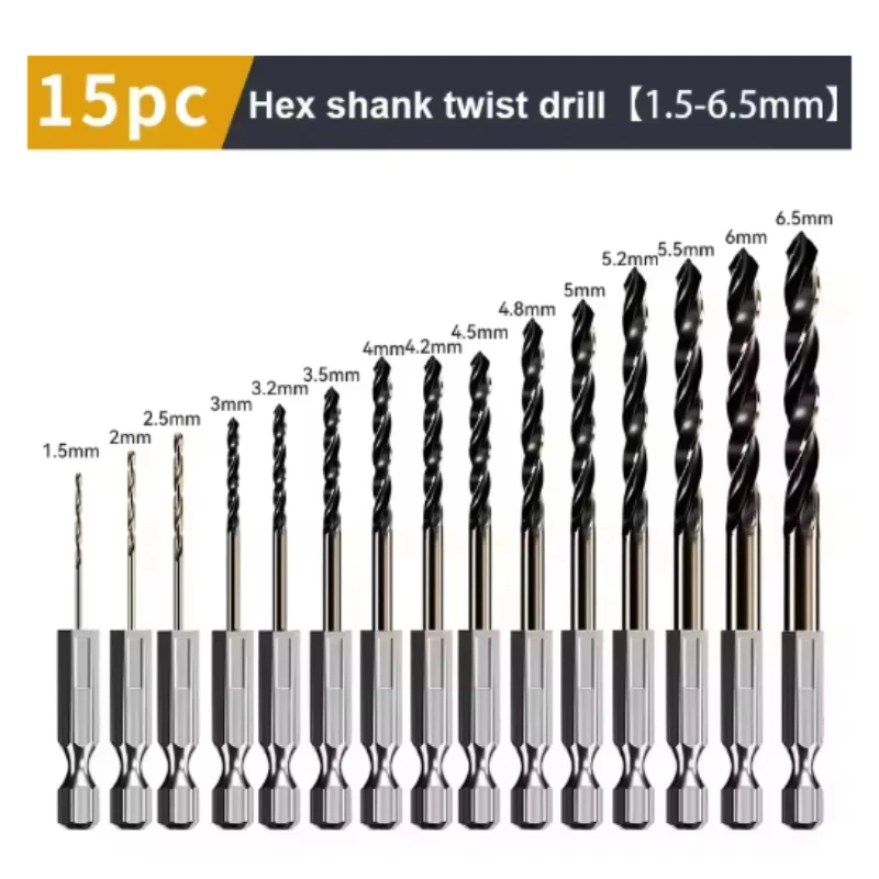 15pcs Hex Shank Cobalt Metric Drill Bit (1.5-6.5mm) Quick Change High Speed Steel Impact Driver Hex Drill Bit Tools Accessories