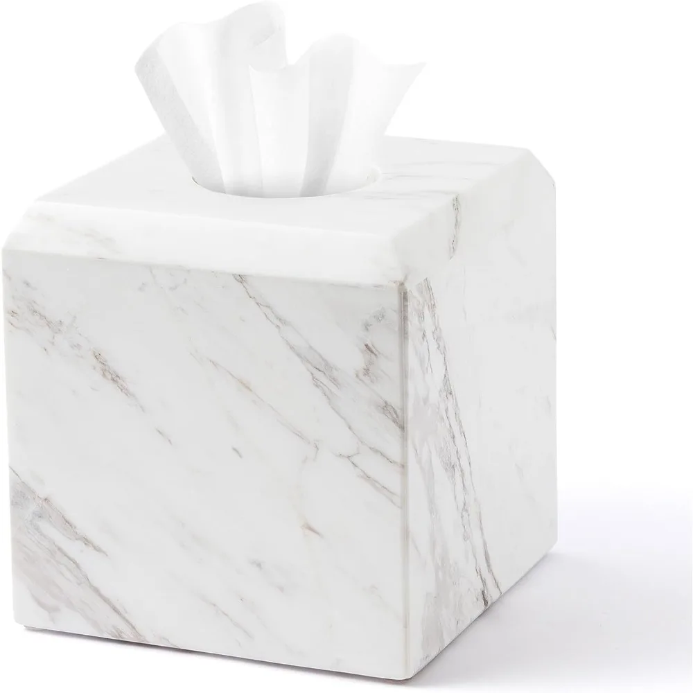 

Italian Natural Marble Tissue Box Cover - Heavy Duty Square Toilet Paper Holder for Bathroom, Living Room, Bedroom, and Dresser