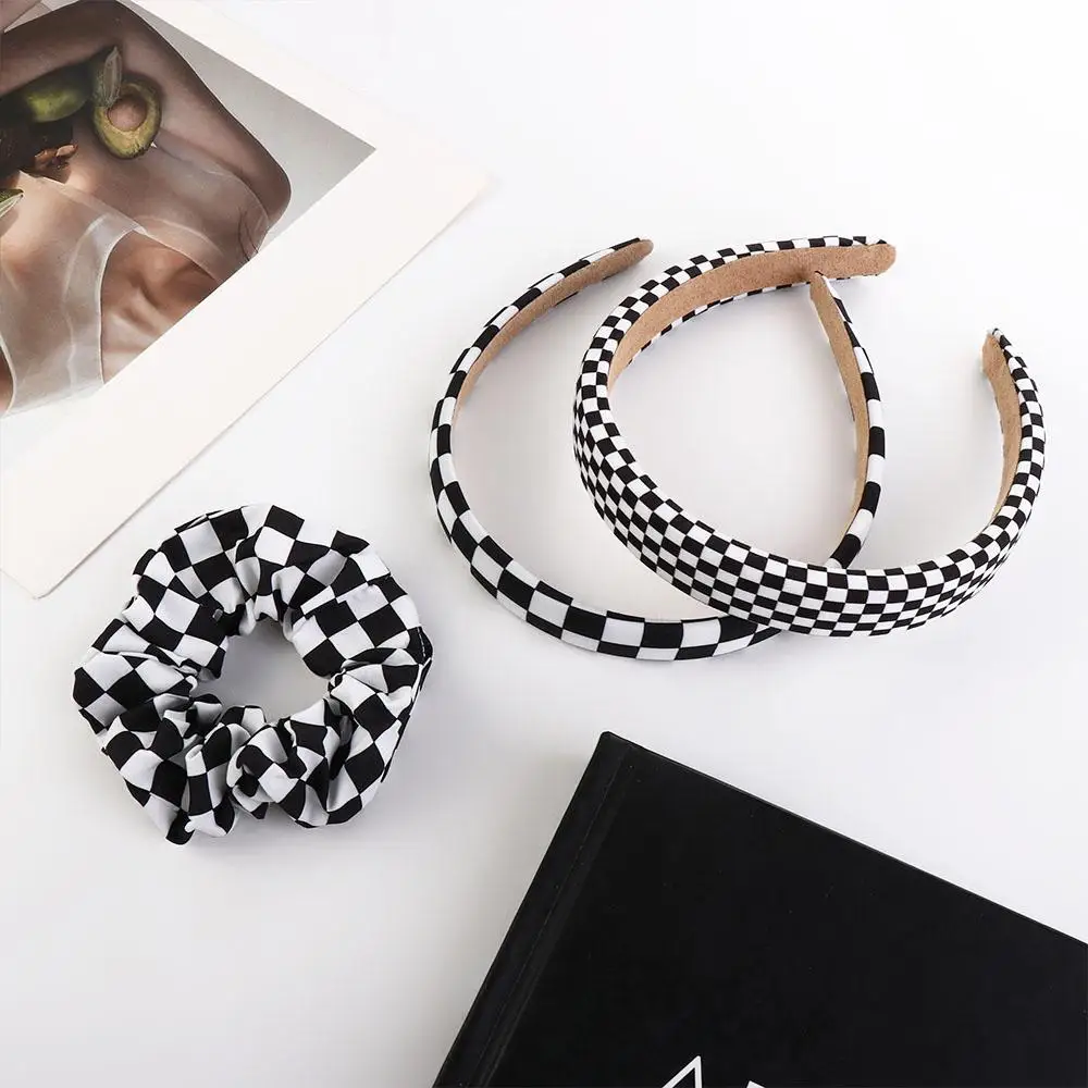 Elegant Sweet For Girls Plaid Grid Non-slip Women Hair Hoop Korean Style Scrunchies Ponytail Holder Checked Hairbands