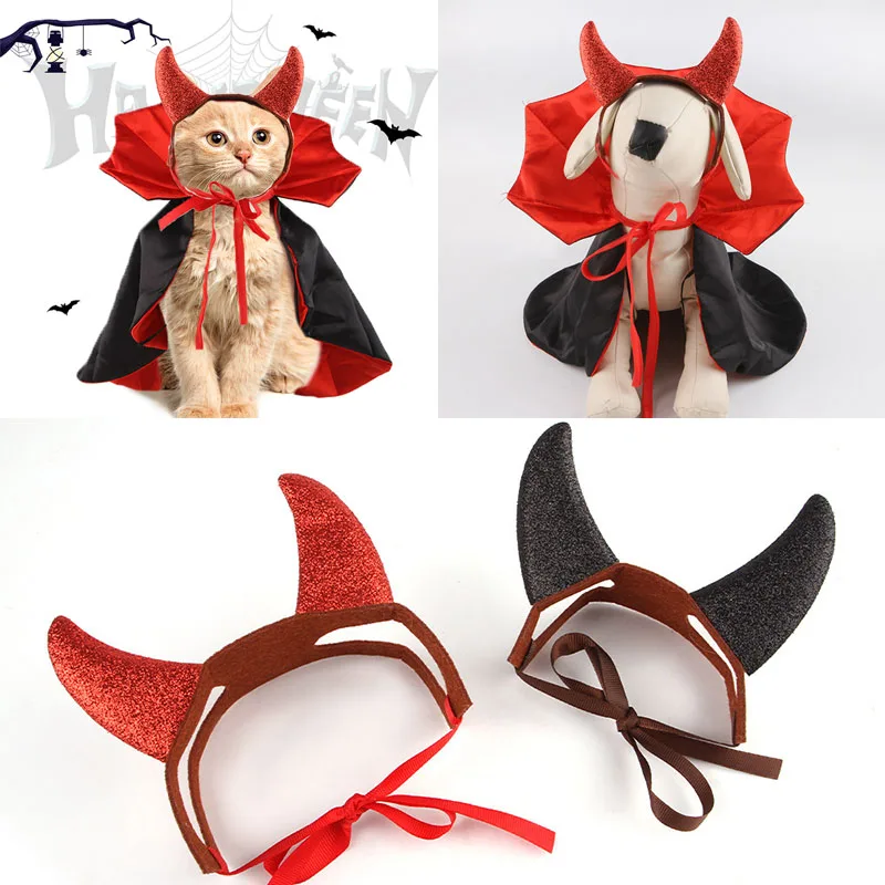 

Halloween Pet Demon Headband Costumes Cosplay Vampire Cloak For Small Dog Cat Kitten Puppy Dress Pet Clothes Accessoties Gift