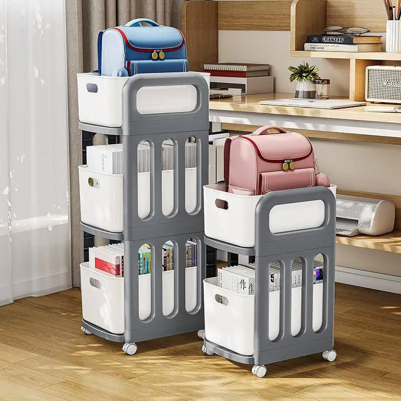 Portable Office Desk underneath Book Storage Cabinet Student Backpack Placement Tool Mobile Bookshelf Organizer