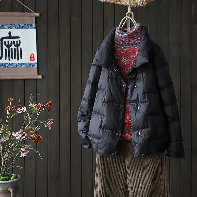 Nuovo 2026 moda donna piumino leggero semplice casual tinta unita colletto alla coreana capispalla corto cappotto autunnale femminile