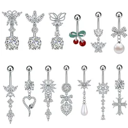 1pc Butterfly Snake Series Dangled Belly Button Rings Stainless Steel Cross Crystals CZs Heart Moon Belly Navel Piercing Nombril