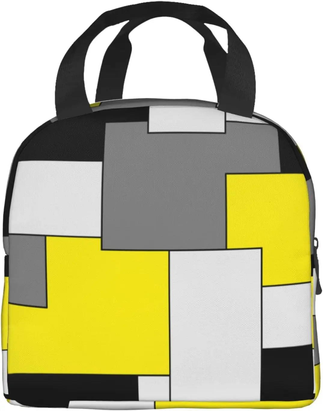 Yellow White Black Grey Geometric Lunch Bag Compact Tote Bag Reusable Lunch Box Container For Women Men School Office Work, 6l