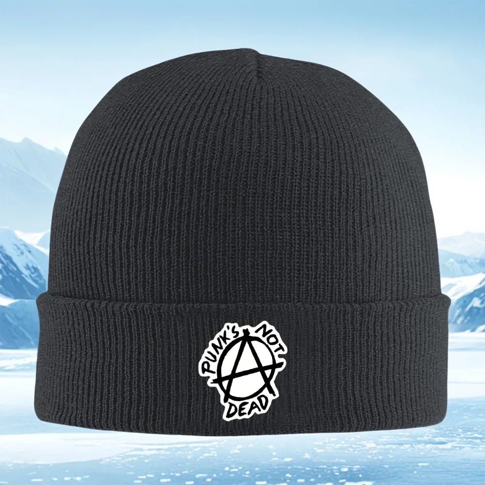 2026 Punk's Not Dead anarchy symbol graphic Men Women Unisex Knitted Hat Beanie Pullover Cap Winter Thermal Warm Christmas Outdo