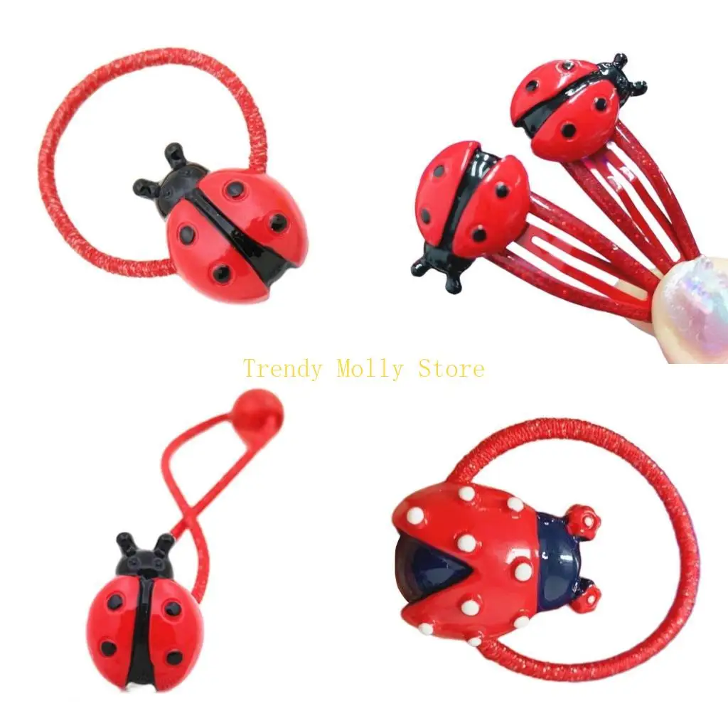 N5KB Red Ladybird Hair Clip/ Hair Rope Hair Clip Taking Photo for Woman Girl Christmas Halloween Anti-Slip Tiaras