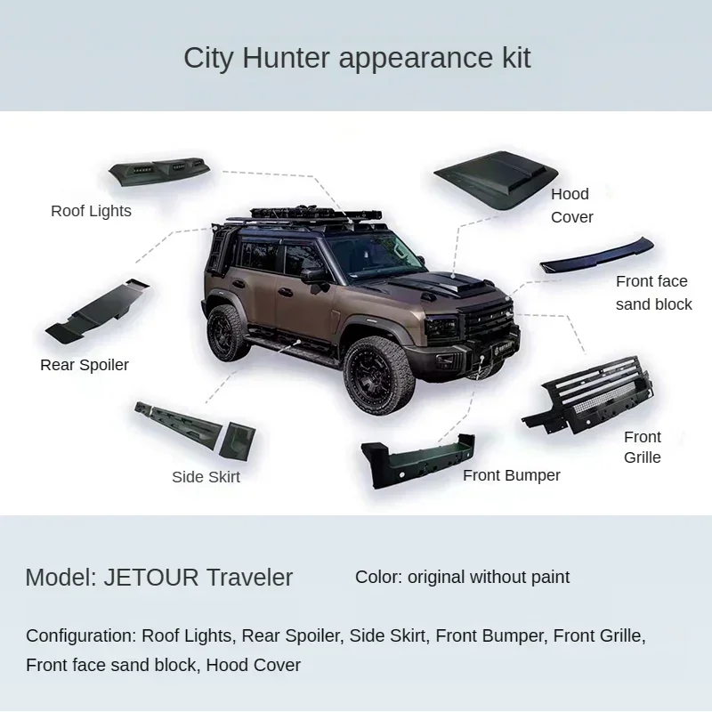 for Jetour Traveller T2 2023 2024 Jetour T2 body kit front bumper grille side skirt Rear Spoiler hunter lights hunter body kit