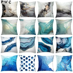 Moderne abstracte kussenhoes grijs blauw groenblauw agaat marmer knuffel goudfolie kussensloop home decor kussensloop bank kussens