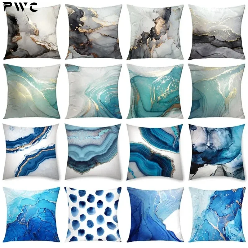 Modern Abstract Cushion Cover Gray Blue Teal Agate Marble Hug Gold Foil Pillow Cover Home Decor Pillowcase Sofa Throw Pillows