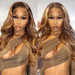 13x6 human hair lace frontal wig For Women Hightlight 4/27 Wig 13x4 HD Blonde Highlight Straight Lace Front Human Hair Wig