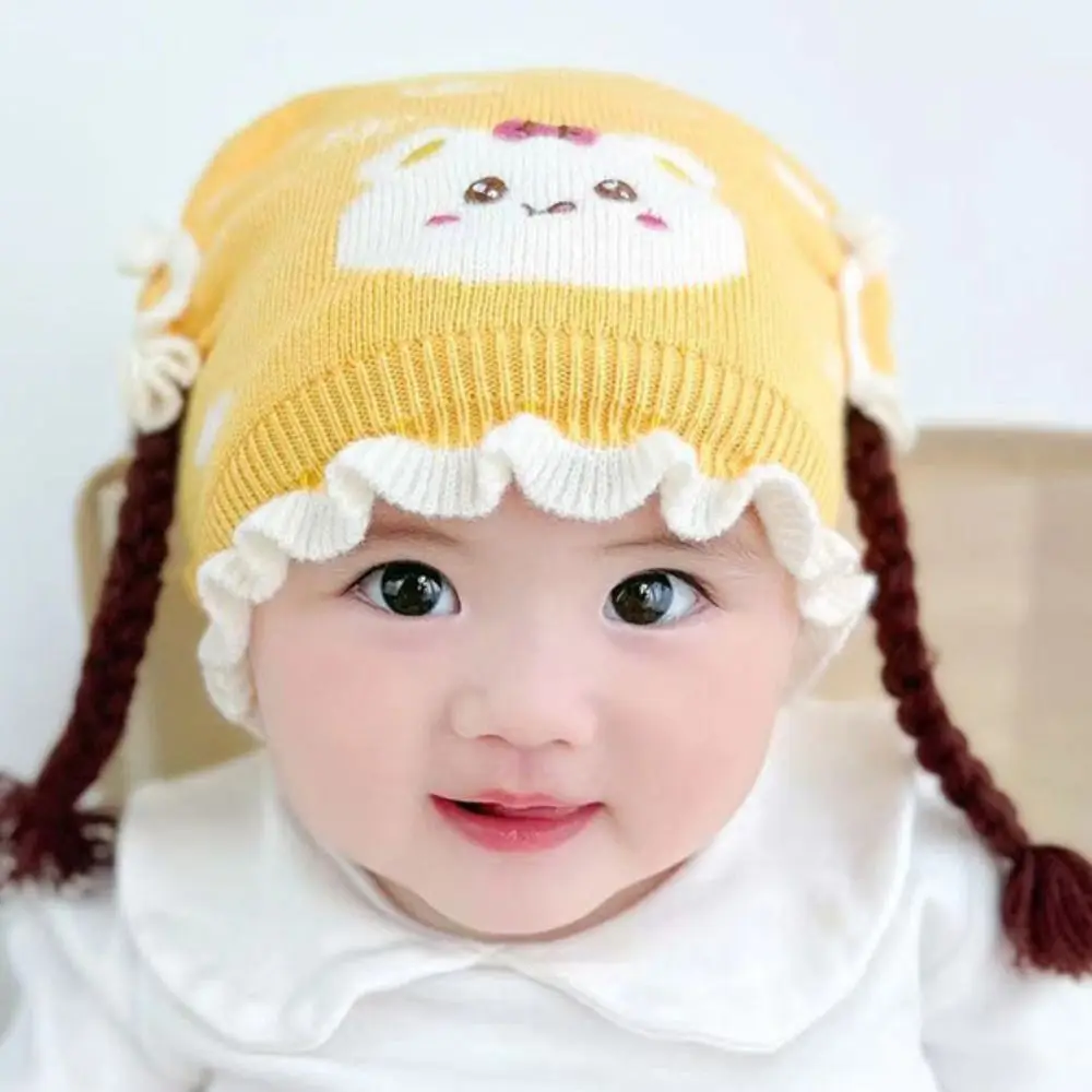 New Thickened Knitted Hat Newborn Cold Proof Beanies Cap Cute Cartoon Windproof Pullover Hat