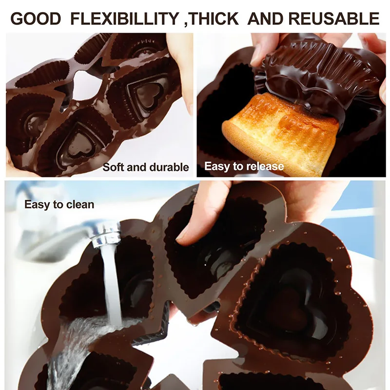 Baking mold 6-Cavity Heart-Shaped Silicone Cake Mold, Linked Heart Cake Pan Heart-Shaped Chocolate Mould,Suitable ice cubes