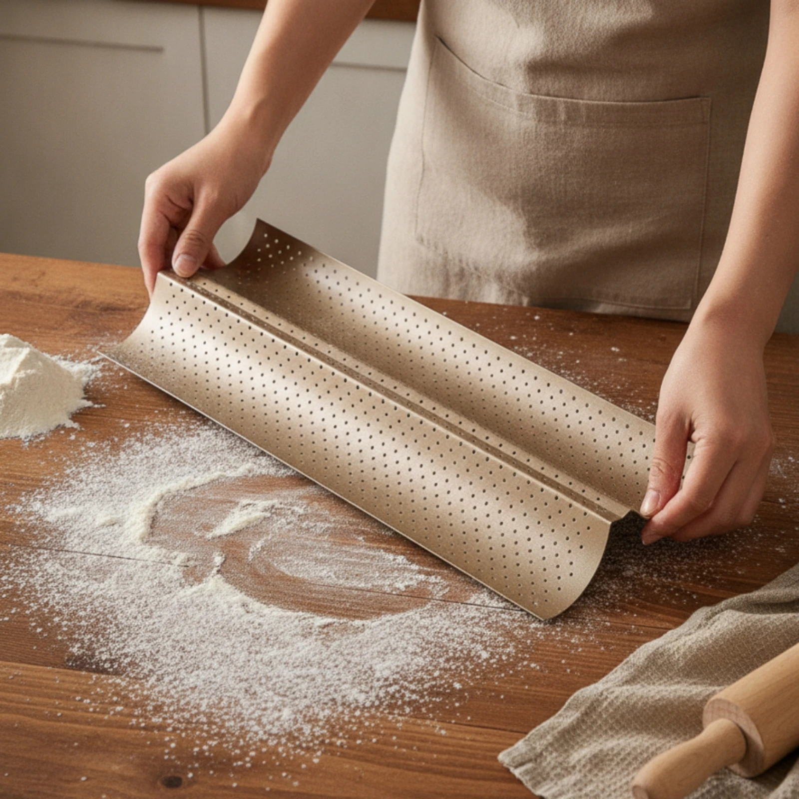 French Bread Pan Perforated French Bread Pan French Bread Tray Two-Slot Bakeware Double-Channel for Home Bakers, Oven