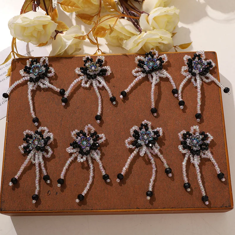 Charms 1 Piece Handmade Black Crystal Beaded Flower Tassel Elegant French Luxury DIY Princess Decor for Clear Clog Sandals