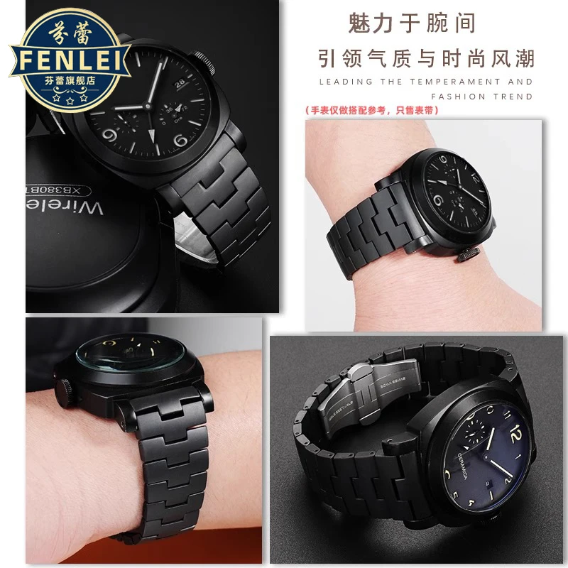 ل بانيراي PAM438 PAM441 لومينور الرجال الصلبة عالية الجودة ساعة سيراميك حزام أسود متجمد سوار إكسسوارات 24 مللي متر حزام الساعات