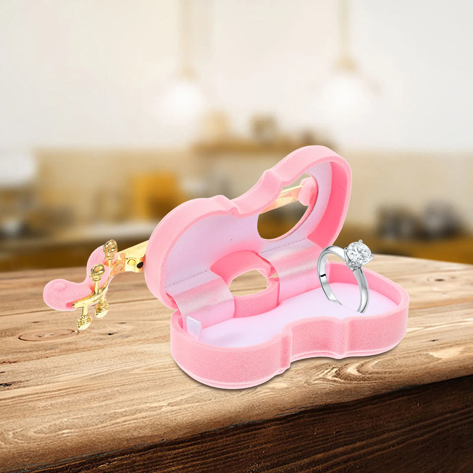 

Small Violin Shaped Jewelry Box Charming Ring Necklace Earring Storage Case Organizer Music Trinket Storage Jewelry Box