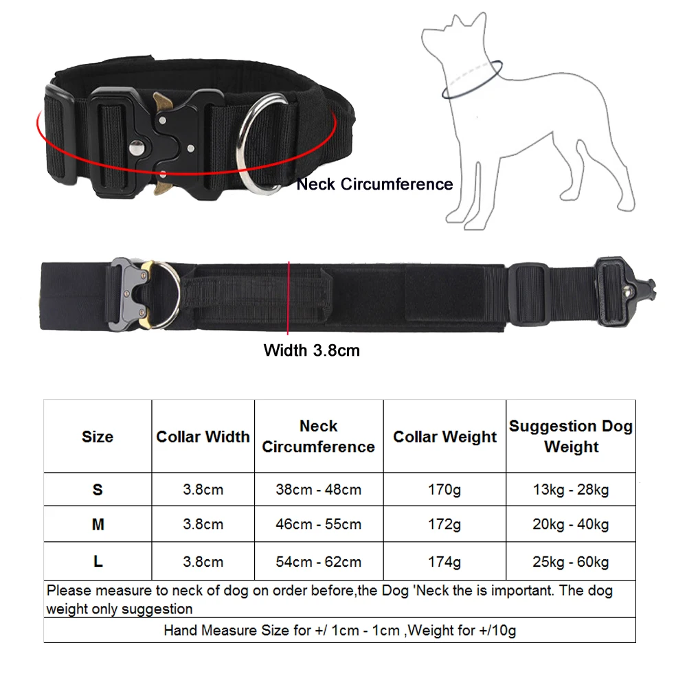 Tactical Dog Collars,Adjustable Heavy Duty Dog Leash Collar,Heavy Metal Buckle With Control Handle For Medium Large Dogs Leashes