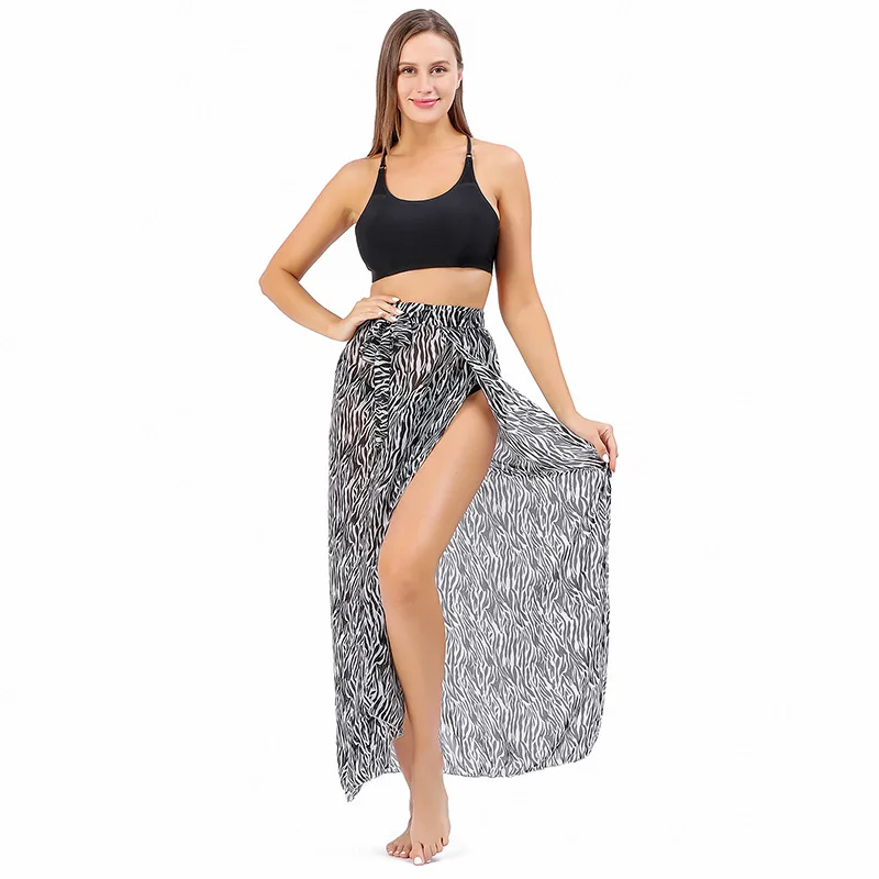 Falda de playa con estampado de leopardo, blusa de Bikini con lazo envolvente, ropa de protección solar, vacaciones en la playa, moda de ocio, primavera y verano