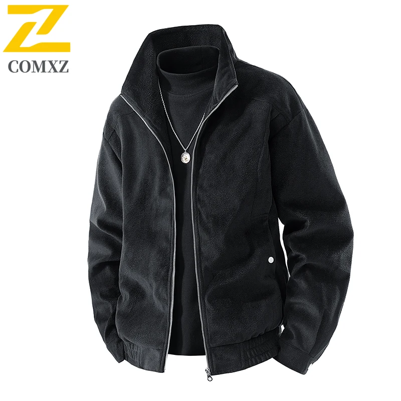 

Новинка 2024 года, мужская куртка, весенне-осенняя однотонная модная универсальная флисовая куртка с теплым воротником, уличная повседневная мужская куртка на молнии