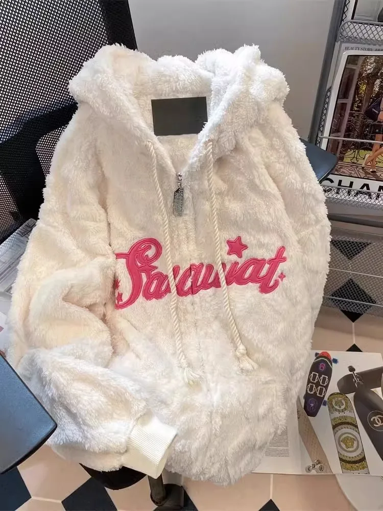 

Loose Fit Hooded Jaet Large Size Autumn Winter Cotton Clothes for Men Embroidered Soft Sle Korean Trend Youth Faion