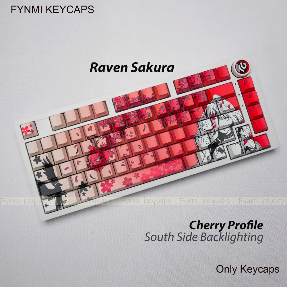 Raven Sakura ISO ANSI côté sud impression rétro-éclairage profil Cherry 131 touches PBT colorant Sublimation Keycaps pour Fynmi