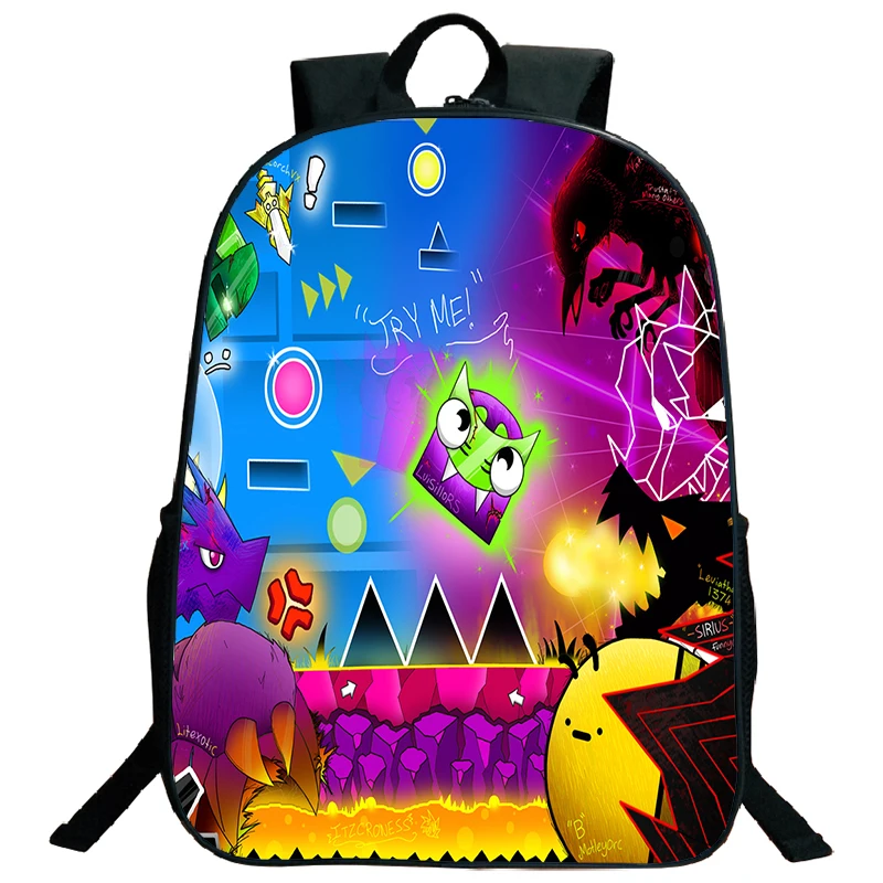 Geometry Dash Cartoon Printed School Bags 16 Inch Large Capacity Bag For Travel Sport Portable Students School Bags Kids Bookbag