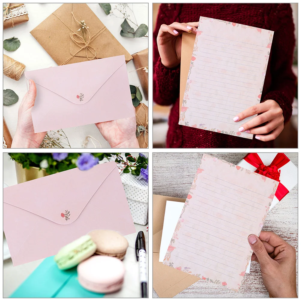 4 Sets Write A Letter Stationery Office Clear Envelope Highlighters Pens Paper Pretty Envelopes Supply