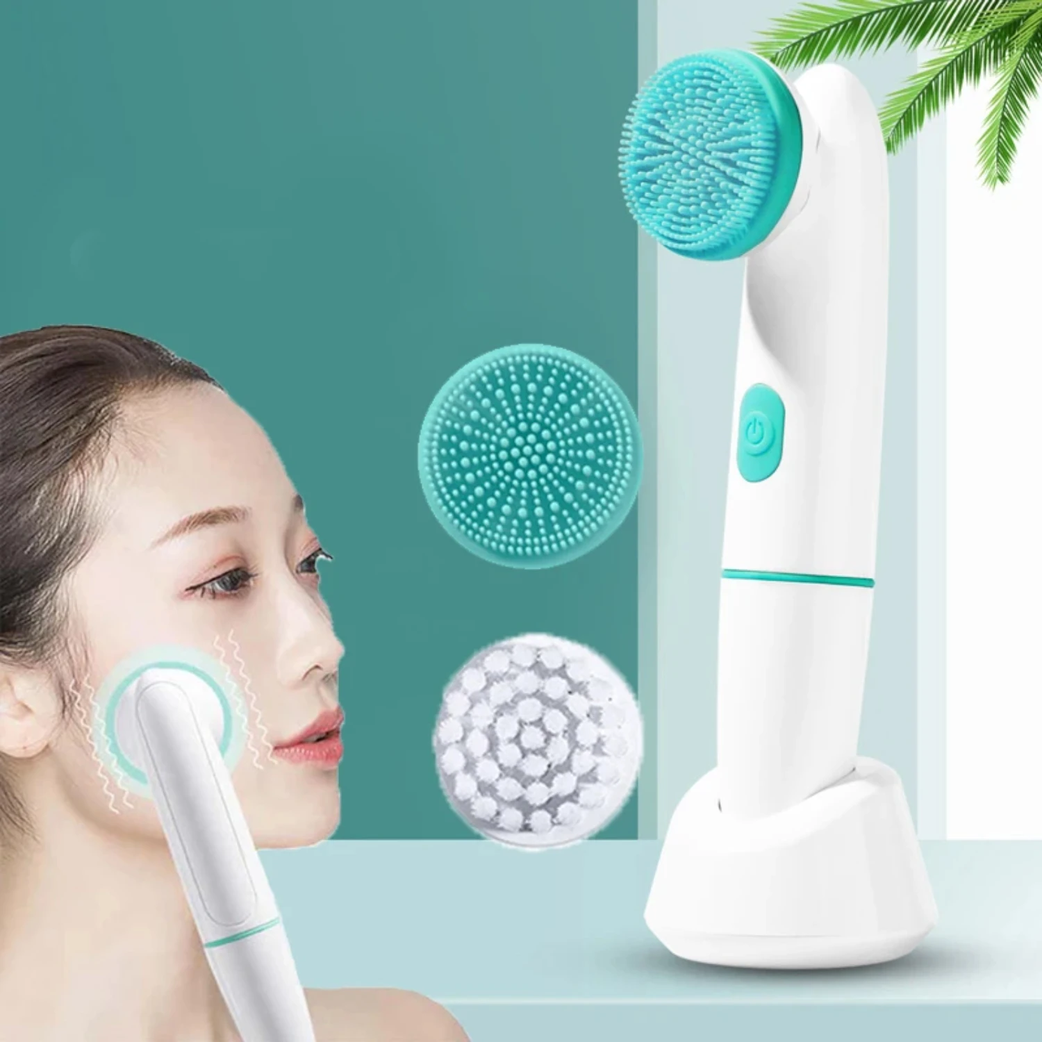 

Facial Brush 2 In 1 Silicone Facial Cleansing Brush Skin Care Peeling Blackhead Removal Pore Cleanser Face Device