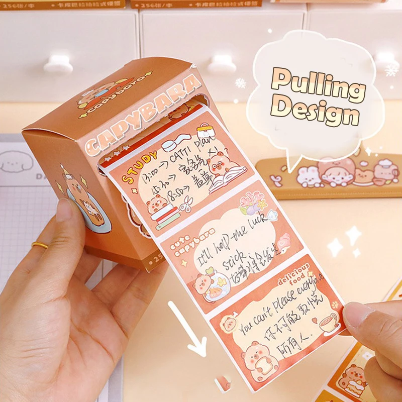 100/256Sheets Kawaii Stationery Cute Cartoon Capybara Sticky Notes Office Supplies Creative Tearable Pull-out Type Note Paper