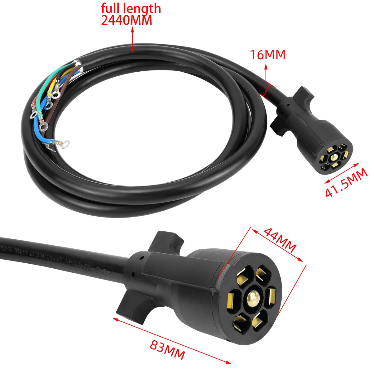 8FT 7Way Copper PVC Trailer Plug Wiring Harness, Suitable for Trailers, RVs, and Camping Trailers