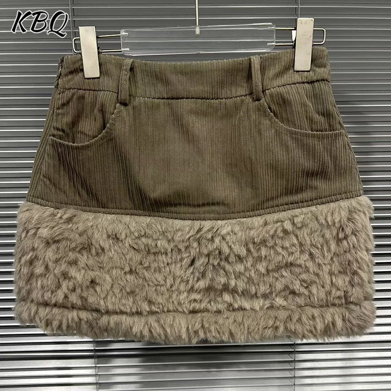 

KBQ Retro and Trendy Corduroy Slimming Skirts for Women High Waist Patchwork Pockets Minimalist Chic Skirt Female Fashion New