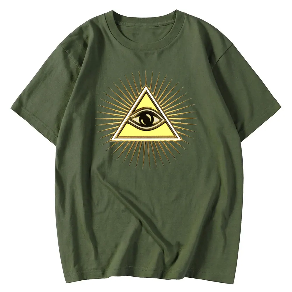 All Seeing Eye, Eye of Providence, Space, Galaxy, Sky, Gold, Freemasons Classic Tshirt Graphic Men Vintage Summer Clothes Cotton