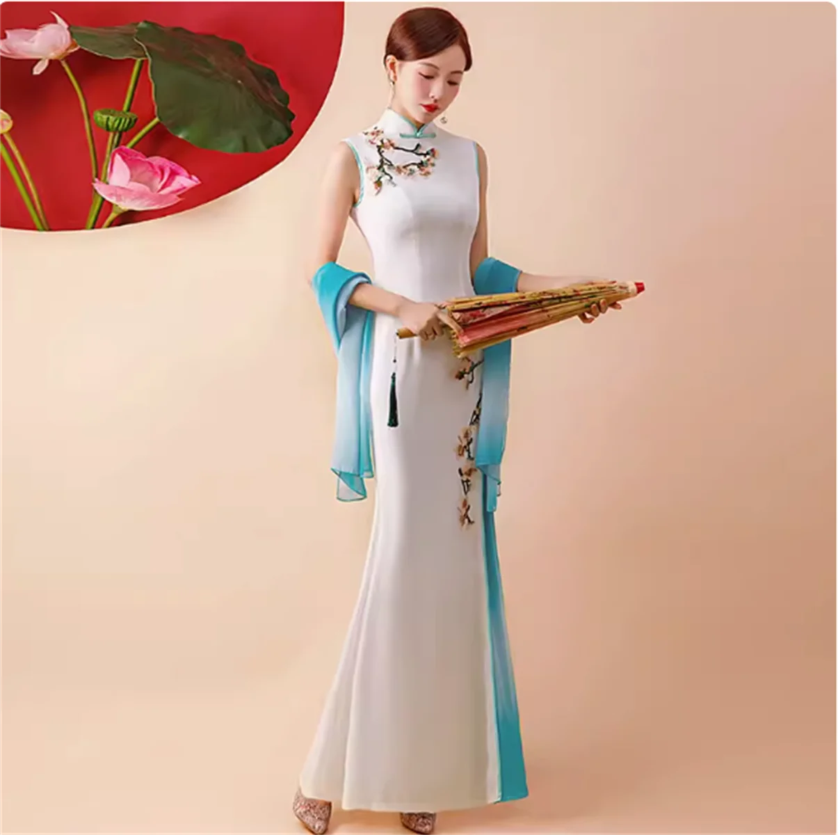 

Spring improved runway qipao performance dress for women, slim fit and slimming effect