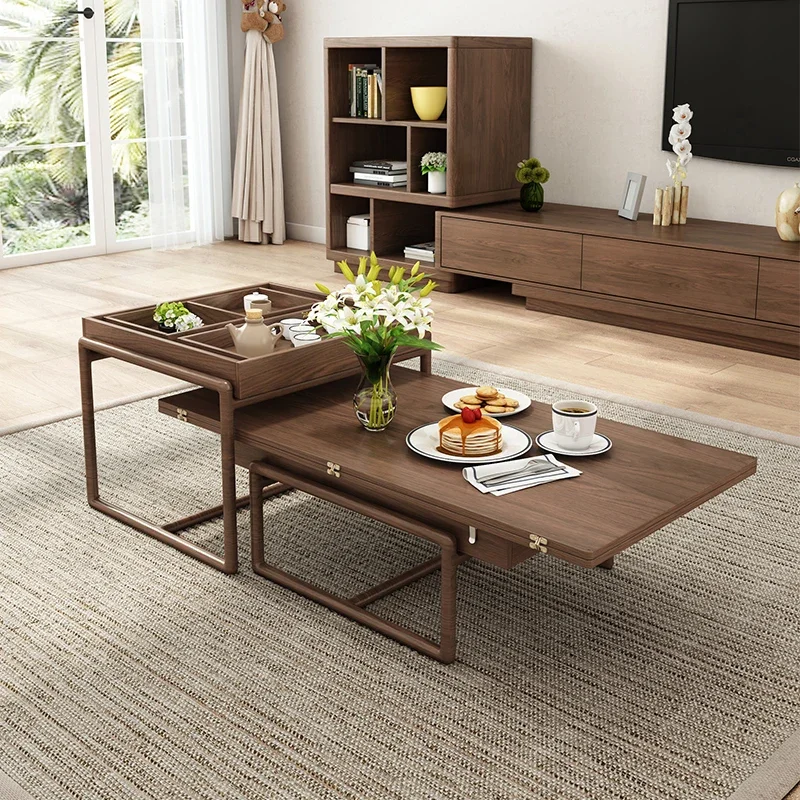 Home Furniture Modern Height Adjustable Multifunction Extendable Dining Table Folding Wooden Coffee Table