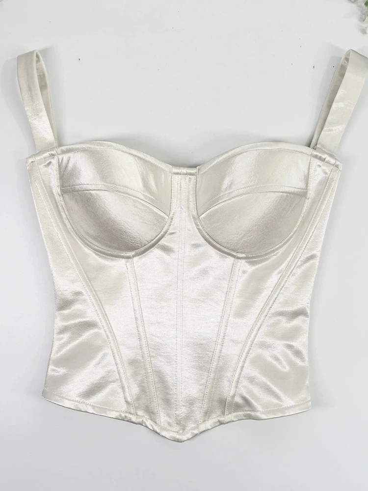 Acetate Satin Fishbone Design Camisole Bralette Nordic Style Gathered Beautiful Back Auxiliary Breast Reduction Underwear