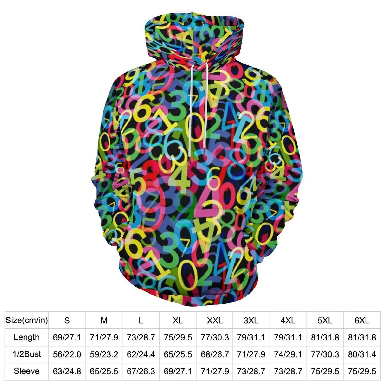 Colorful Math Hoodies Numbers Print Hip Hop Casual Hoodie Long Sleeve Kawaii Graphic Hooded Sweatshirts Birthday Gift