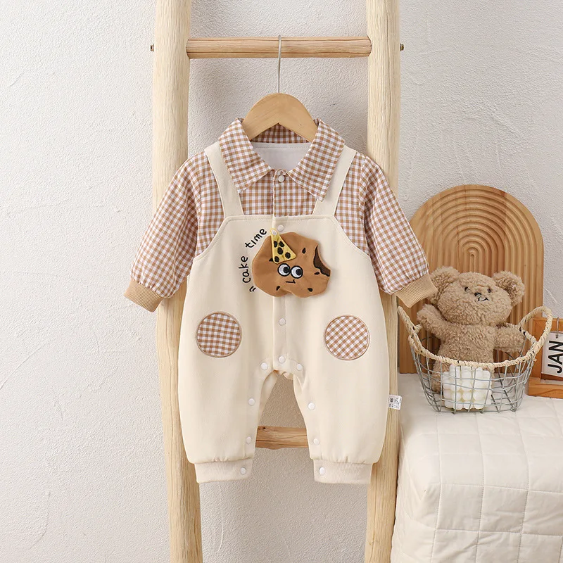 

Весенне-осенние комбинезоны для маленьких девочек с отложным воротником, детские комбинезоны для маленьких мальчиков, боди с мультяшной аппликацией, комбинезоны для новорожденных девочек