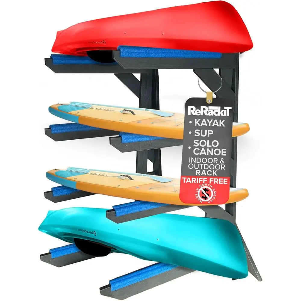 

Adjustable 2-4 Level Heavy-Duty Storage Rack for Indoor or Outdoor Use - Ideal for Garage, Paddleboards, and Canoes