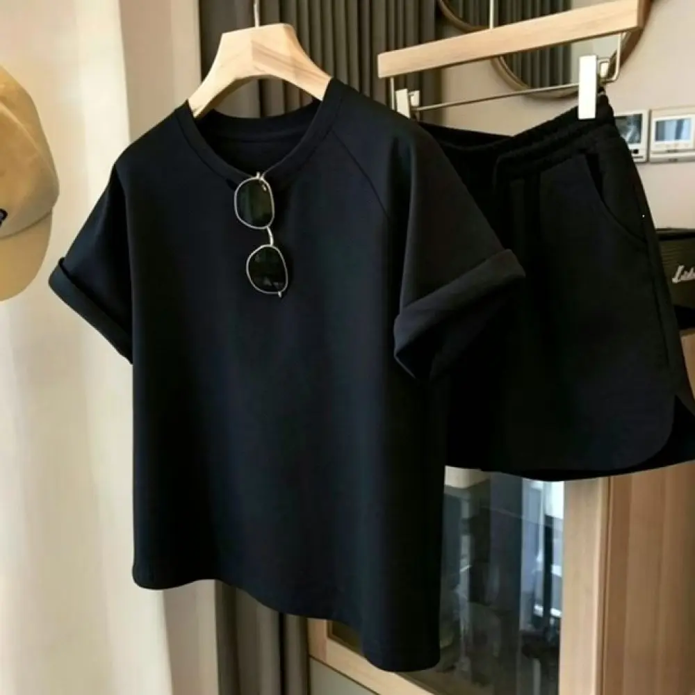 Womens Fashion Two Piece Sets Summer Casual Sport Suit Loose Fit Short Sleeve Tops And Shorts Teenage Outfits