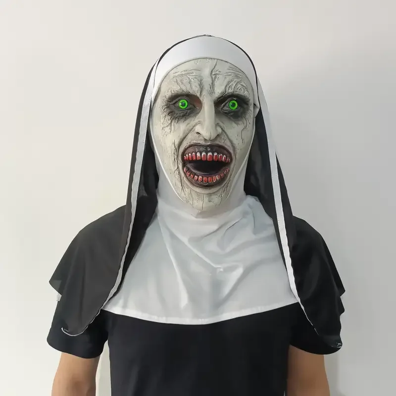 Maschera da suora Urlo Horror Fantasma Viso Copricapo Spaventoso Maschera da travestimento Festa di Halloween Parodia Puntelli Casa stregata Decorazione cosplay