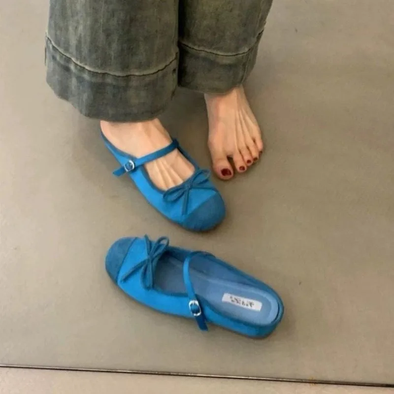 Mezze pantofole con punta a fiocco da donna estate antiscivolo interno rialzante scarpe Mary Jane per donna sandali traspiranti con suola morbida pantofole