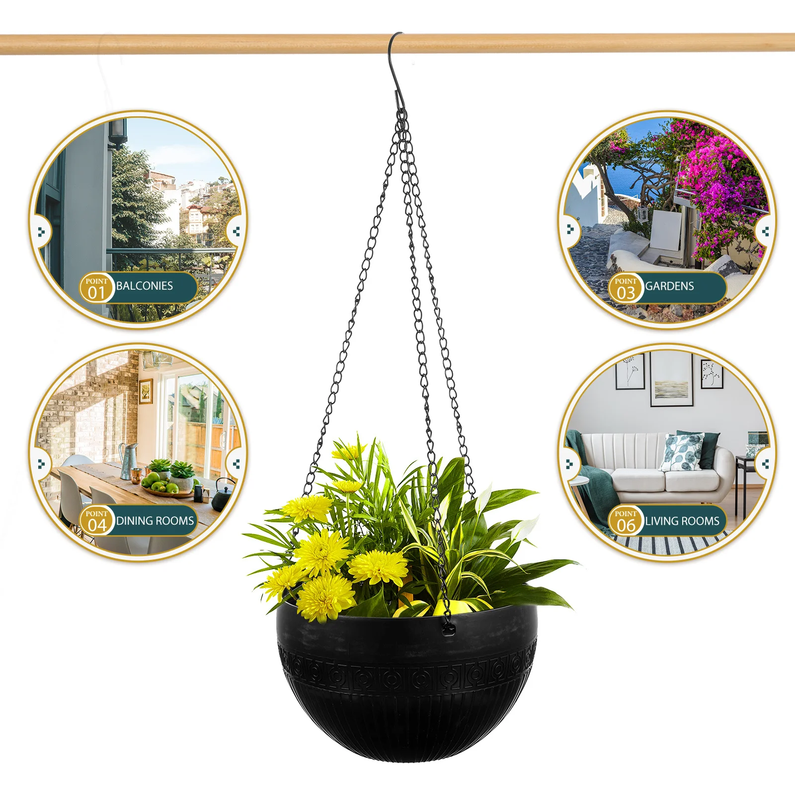 

2Pcs Thickened Green Self Watering Hanging Planters Flower Pots Indoor Outdoor Balcony Terrace Garden Self Watering Flower Pot