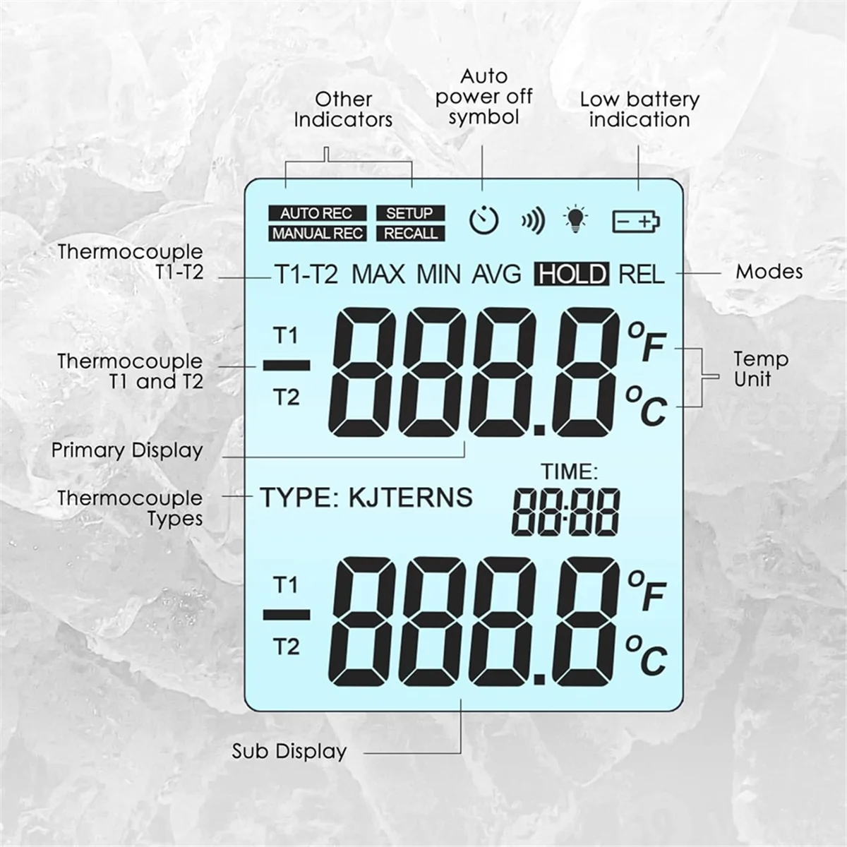 AB52 Thermocouple Thermometer Digital K Type Thermometer,with 2 Temperature Clamp 2 Wired Thermocouple Probes