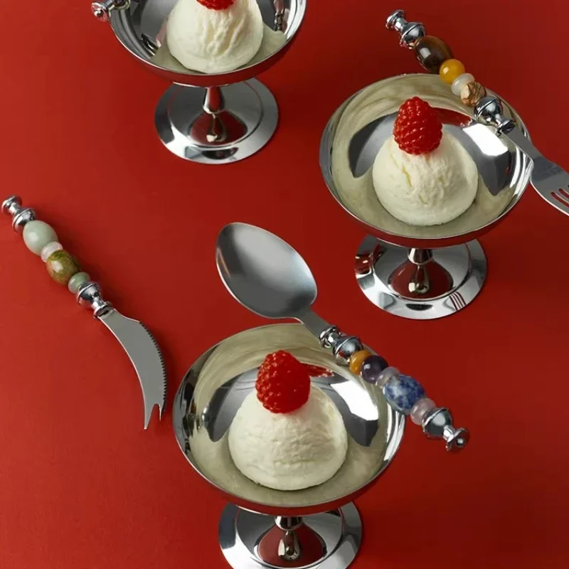 Natural jade bead string tableware, design spoon western food set