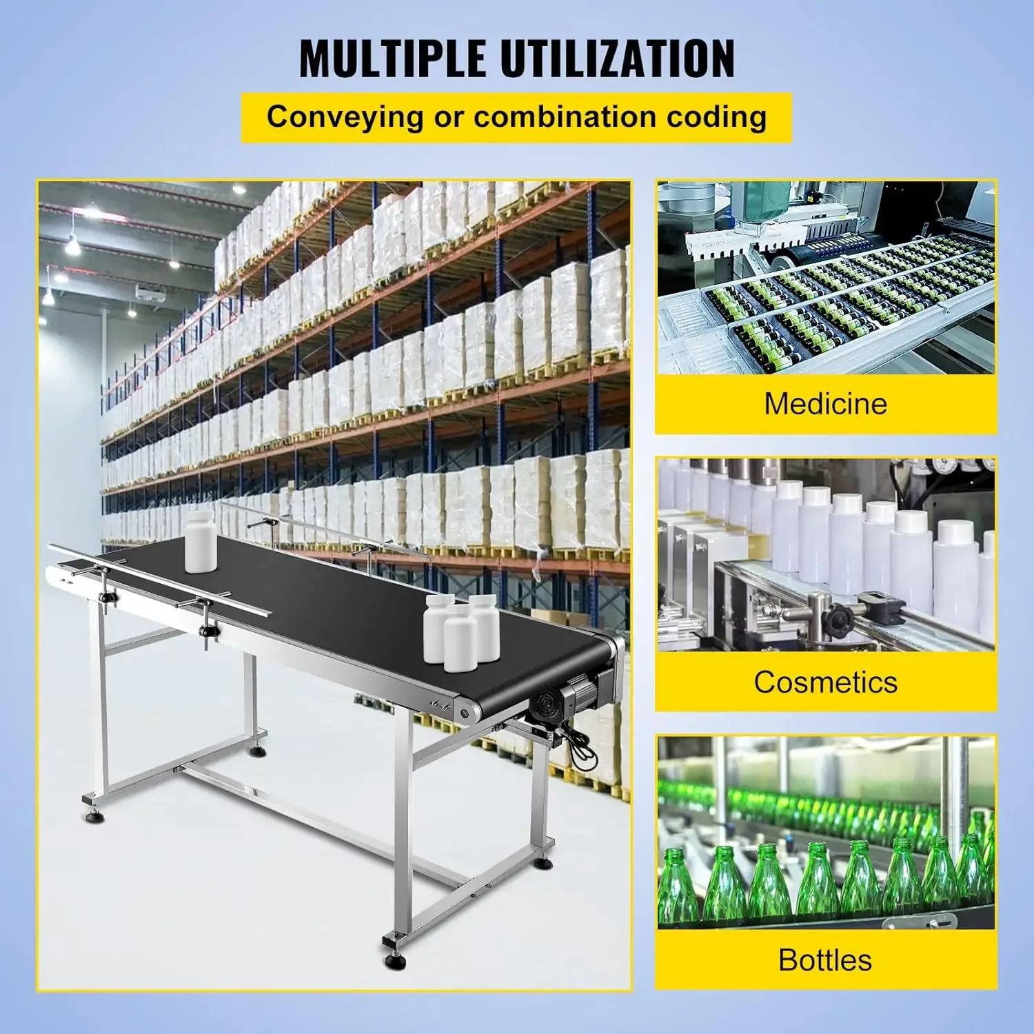 Belt Conveyor Length 59-Inch, PVC Conveyor Belt Width 23.6-Inch, Motorized Conveyor Industrial Transport Conveyor