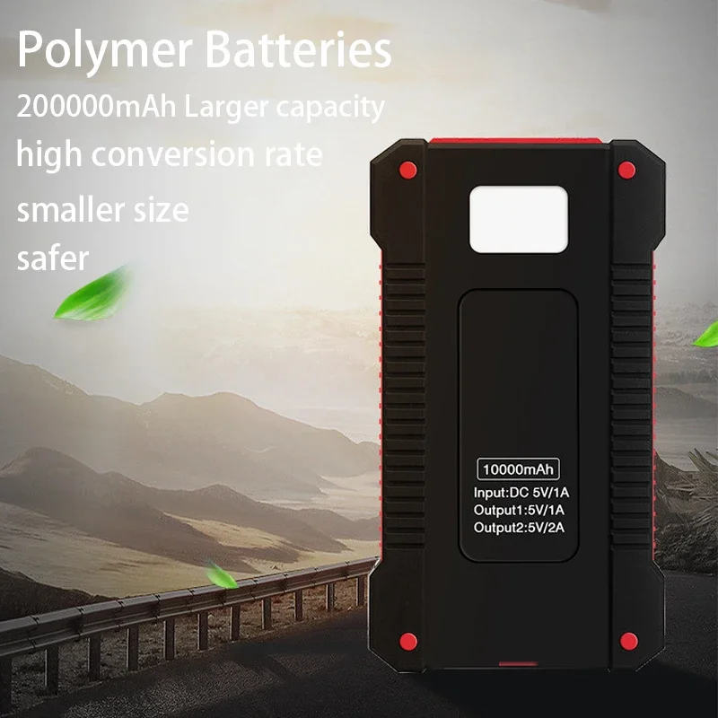 Hot Solar Power Bank Portable 200000mAh Fast Charging Outdoor Powerbank W/ Carabiner Compass External Battery for Xiaomi Charger