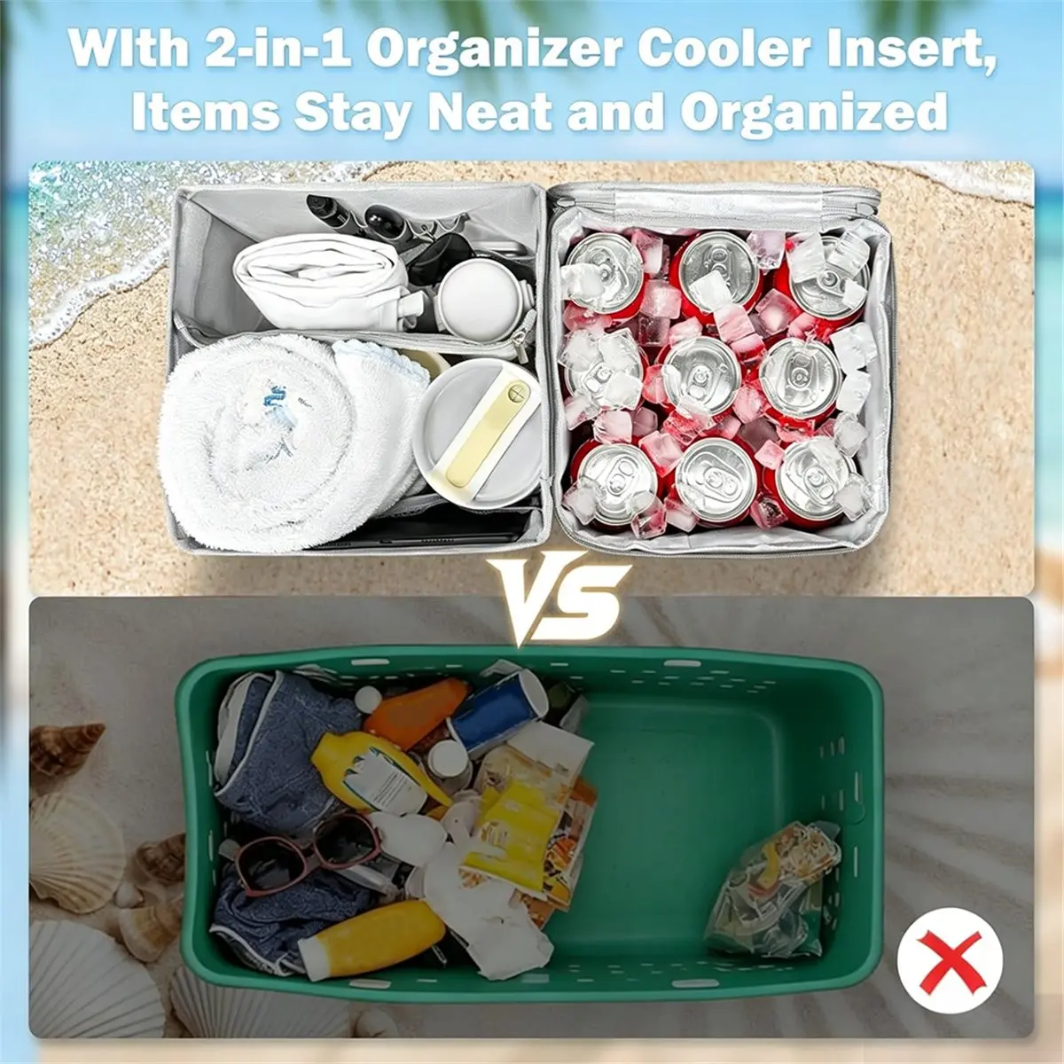 Home Tool 2-in-1 Cooler Organizer Insert for Accessories, Portable Leak-Proof Ice Chest,